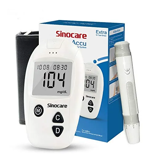 Glucometro, Misuratore Di Glicemia, Diabete Test Kit Glucosio Nel Sangue, Sinocare Safe Accu Kit Di Monitoraggio Dello Zucchero Con 10 Strisce Codefree Reattive indipendentee mg/dL