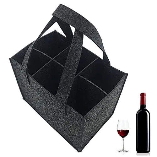 otutun Borsa Portabottiglie Vino in Feltro 6 Scomparti, Lavabile Riutilizzabile con Divisorio Rimovibile,Bottiglia di Vino Acqua Borsa di Vino con Manici,per Vino Birra Acqua Bottle Tote Bag