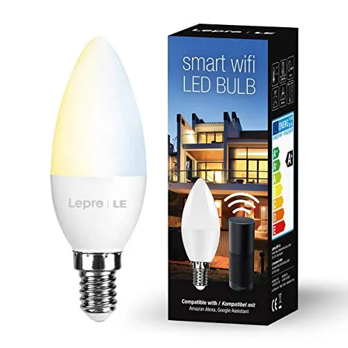 LE E14 Lampadina LED Intelligente WiFi, Smart Lampadine Compatibile con Alexa e Google Home, Bianco Dimmerabile Caldo e Freddo (2700K - 6500K), Lampadina LED Controllo da APP e Voce, 4.5W (=40W)