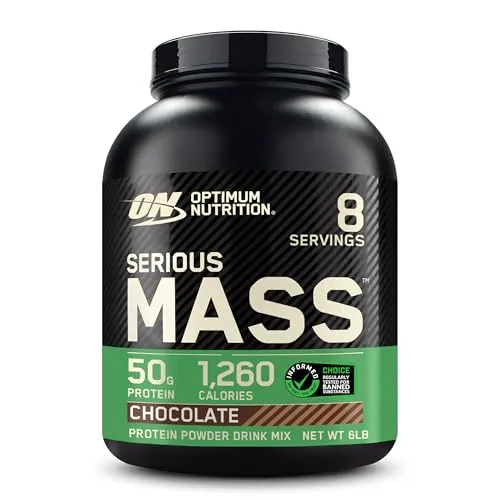 Optimum Nutrition Serious Mass Proteine in Polvere ad Alto Contenuto Calorico per Aumentare il Peso, con 25 Vitamine e Minerali, Creatina Monoidrato e Glutammina, Gusto Cioccolato, 8 Dosi, 2,73 kg