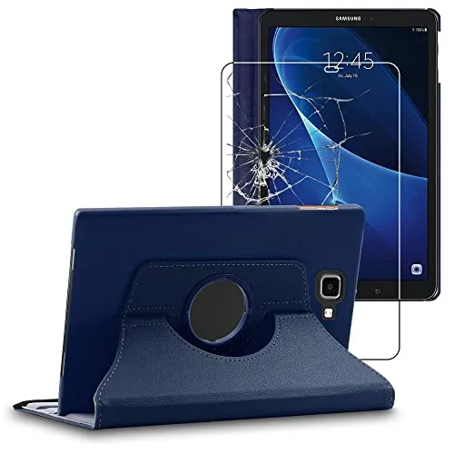 ebestStar - Cover Compatibile con Samsung Galaxy Tab A6 A 10.1 (2018, 2016) T580 T585 Custodia Pelle PU Supporto Rotazione 360, Blu Scuro +Vetro Temperato [Apparecchio:254.2x155.3x8.2mm 10.1"]