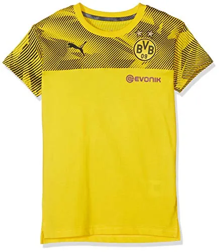 PUMA BVB Casuals Tee Jr with Evonik Logo, Maglietta Unisex Bambini, Cyber Yellow/Black, 140