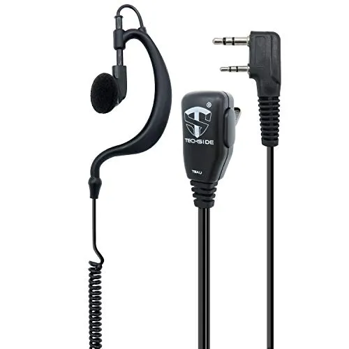 TechSide Microfono Auricolare Avvolgente a 2 pin Kenwood | Per Radio ricetrasmittenti | Compatibile con TI-F8+ Midland G10, G11V, CT890, BaoFeng UV-82, UV5RA | Vigilanza Sicurezza SoftAir