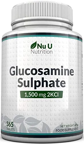 Glucosamina Solfato 1500 mg 2KCl, 365 Compresse (Scorta Per 1 Anno) | Alto Dosaggio | Prodotto nel Regno Unito da Nu U Nutrition