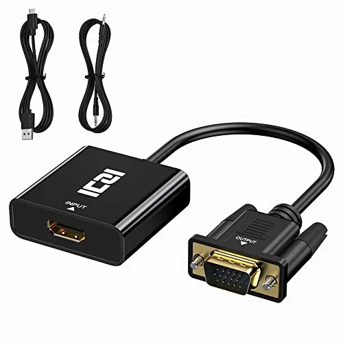 ICZI Adattatore HDMI Femmina a VGA Maschio 1080P 60Hz Convertitore da HDMI a VGA con Audio 3.5mm e Ricarica Micro USB, per Chiavetta TV, TV box, Chromebook, Xbox, 360, PS4, PC Ecc-Nero