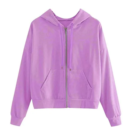 Julhold Sweatershirt per le donne casual farfalla ricamo cerniera tinta unita maglione top con tasca con cappuccio maglione, Viola, XL