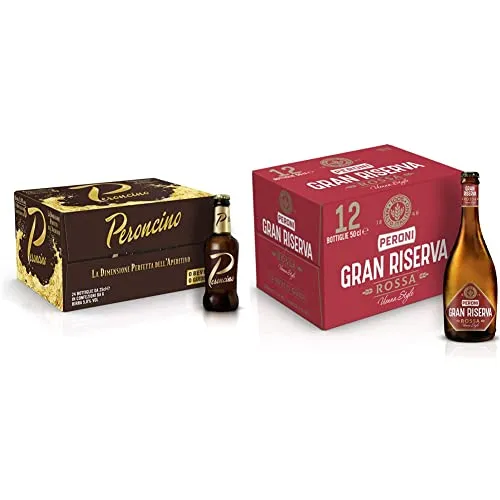 Peroncino Cassa Birra con 24 Birre in Bottiglia da 25 cl, 6 L, 5% Vol & Birra Gran Riserva Rossa, Cassa Birra con 12 Birre in Bottiglia da 50 cl, 6 L, Birra Rossa 5.2% Vol