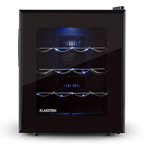 Klarstein Barolo - frigorifero per vini e bevande, 48 L, 16 bottiglie, doppiamente isolato, 3 ripiani in metallo, illuminazione interna a LED, autonomo, funzionamento silenzioso, nero