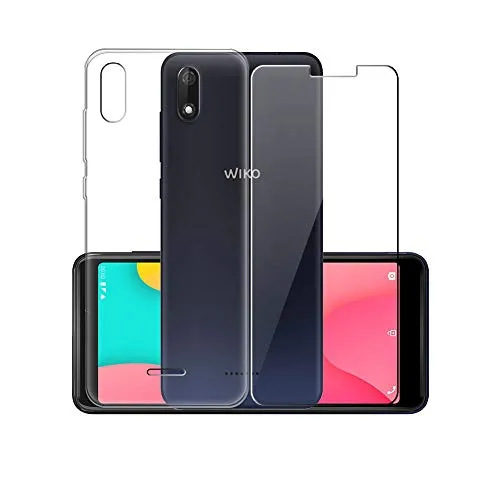 PZEMIN Custodia per Wiko Y60 Cover Silicone Trasparente TPU Bumper Leggero Morbido Shell Case + Film di Vetro temperato per Wiko Y60 Pellicola Protettiva (5.45")