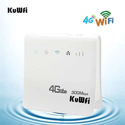 KuWFi Router Wireless WiFi 300Mbps 4G LTE CPE Sbloccato per Slot SIM Card con Supporto LAN Port Supporto con 3 (Tre)/Telecom Italia Mobile (Tim)/Vodafone/Iliad SIM Card