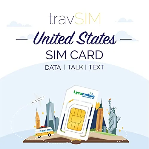 travSIM - USA SIM Card (Lycamobile Scheda SIM) Valida per 30 Giorni - 2GB 3G 4G LTE Dati Mobili - Stati Uniti Lycamobile US SIM Card (USA e Chiamate Internazionali e Messaggi Illimitati)