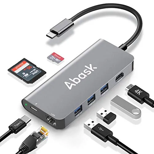 Abask Hub USB C Adattatore 8 in 1 Tipo C con HDMI 4K, Porta Ethernet RJ45, 3 Porte USB 3.0, Lettori SD e TF, Porta di Ricarica PD da 100W per MacBook PRO Air dell Xps Samsung Dex S10 Huawei Mate ECC