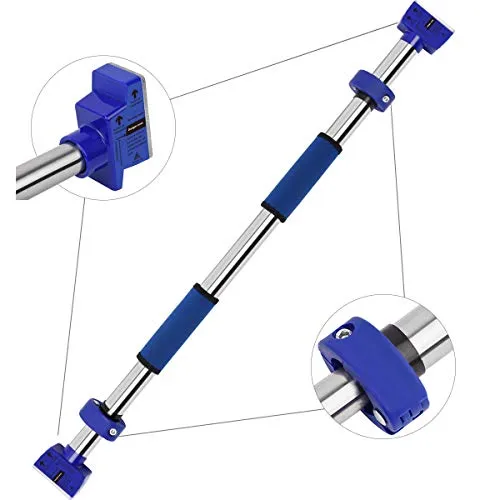 AhfuLife - Barra per trazioni, per Telaio della Porta Senza Viti, con Chiusura di Sicurezza, può Essere regolata da 27,5" a 37,8" e può Essere Portata Fino a 400 kg, in ABS, Blu