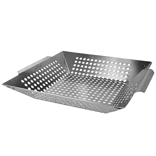 Navaris Cestello per Barbecue Acciaio Inox - Cestello Verdure per Barbecue a Legna - Padella Cuoci Castagne - Accessori Barbecue Gas - 35 x 30 x 6 cm