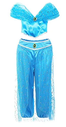 AmzBarley Vestito Jasmine Costume Bambina Ragazze Arabo Principessa Vestire Aladdin Costumi Festa di Compleanno Halloween Cosplay Carnevale Abiti