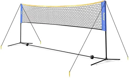 Femor Rete da Tennis,Badminton Portatile, 4M 2-in-1 Rete Tennis Pallavolo,Volano, Pieghevole, Altezza Regolabile con Supporto e Borsa (4 x 1.5 x 1M)