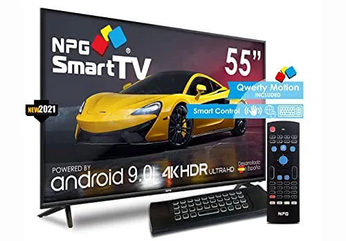 NPG 530L55UQ 4K 2021 55" Ultra HD 4K LED Smart TV Android 9.0 + Telecomando QWERTY/Motion. DVB-T2 H.265 WiFi PVR Quad Core