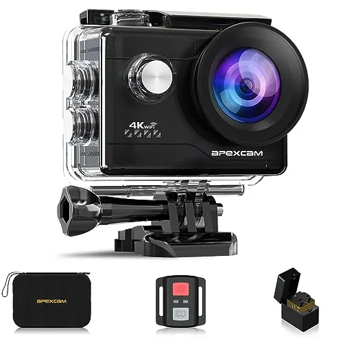 Apexcam 4K WiFi 20MP Action Cam Ultra HD Sports Cam Impermeabile Sott’acqua 40M 2'' Action Camera 2.4G Telecomando 170° Grandangolare con 2x1050mAh Batterie e Kits di Accessori