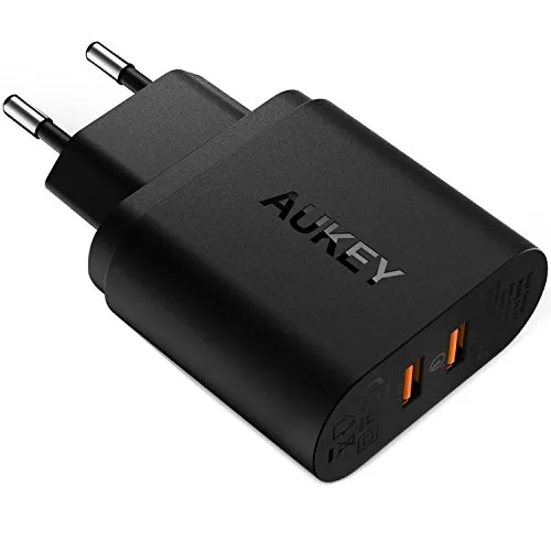 AUKEY Quick Charge 3.0 Caricabatterie USB da Muro 39W Due Porte Caricatore USB per Samsung Galaxy S8 / S8+/ Note 8, iPhone XS/XS Max/XR, HTC 10, LG G5 / G6 ECC.