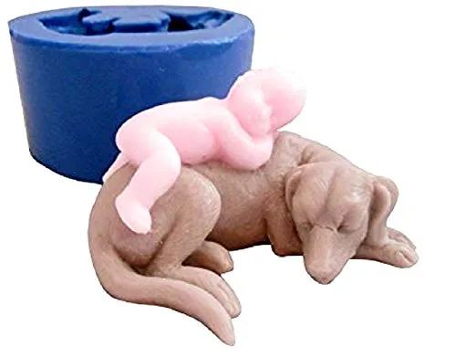 Stampo in silicone per uso artigianale di un bambino neonato che dorme sopra un cane - adatto anche per candele