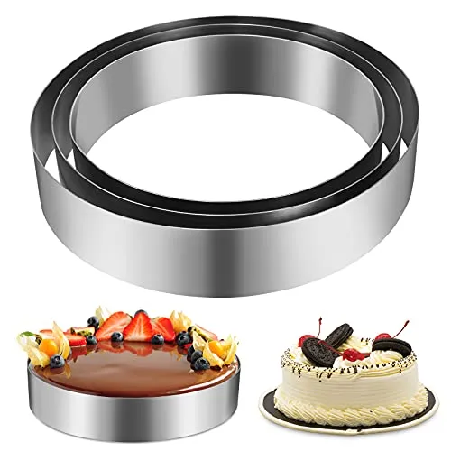 Acciaio Inossidabile Anelli per Torte per Muffa di Torta Mousse Ring Mold Ideale per Set di Muffa Torta di Matrimonio e Stampo di Dessert, Anello Per Torte - Set di 3 (Cerchio)