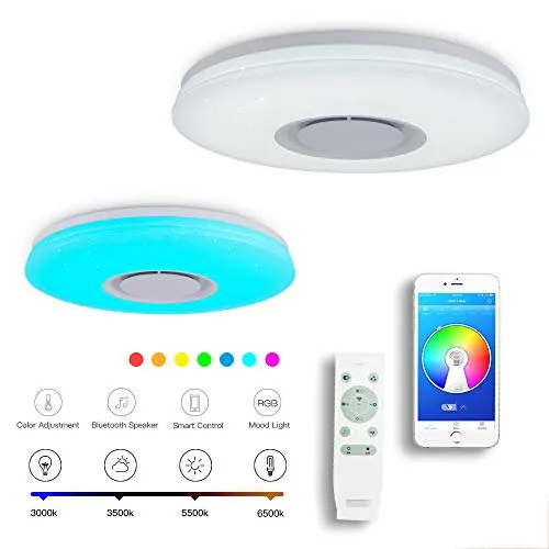 CHYSONGOODS 40CM 36W Circolare Plafoniera LED,Lampada Da Soffitto Con Altoparlante Bluetooth App Telecomando Regolabile Cambia Colore,Illuminazione Interni (1 Altoparlante 40CM 36W Circolare)