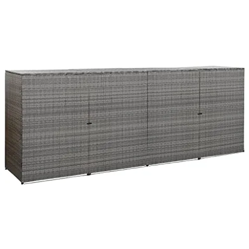 vidaXL Copri Bidone Quadruplo per Rifiuti Copertura per Pattumiera Protezione Secchio della Spazzatura Antracite 305x78x120 cm Polyrattan