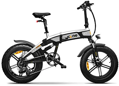 giordanoshop Fat-Bike Bicicletta Elettrica Pieghevole a Pedalata Assistita 20" 250W Icon.E iCross X7 Blackned Silver