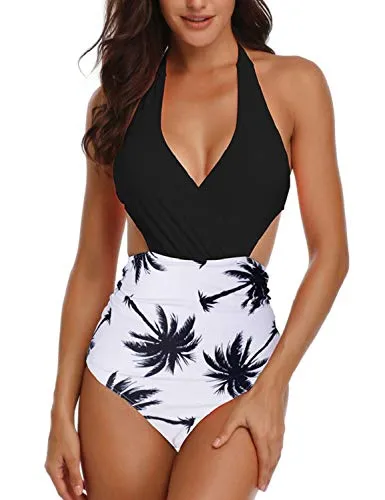 heekpek Costume da Bagno Intero Donna Vita Alta Bikini Imbottitura Swimsuit Estraibile per Donna Beachwear Regolabile Fascia Costumi Interi Donna Un Pezzo Mare