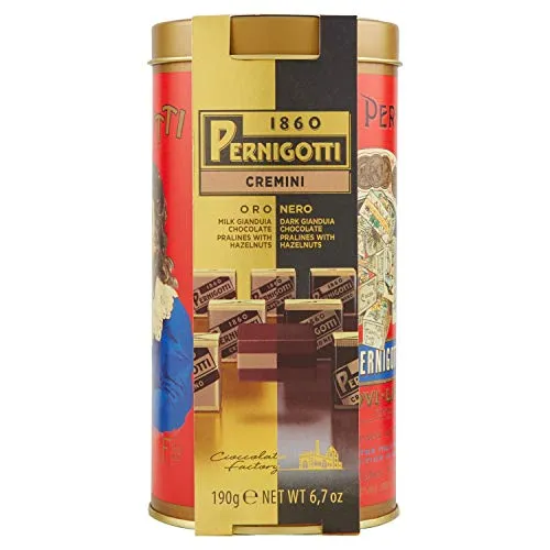 Pernigotti, Confezione Regalo Latta Vintage con Praline Cremini Classici e Fondenti, al Cioccolato Gianduia Classico e Fondente, Senza Olio di Palma, Senza Glutine, Confezione da 190 gr