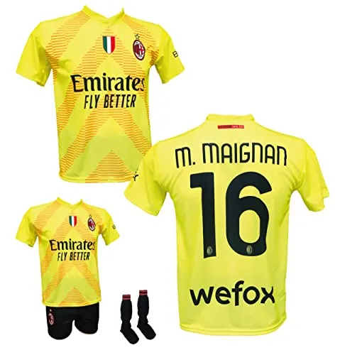 Maglia Calcio Milan Portiere Mike Maignan 16 Stagione 2022/2023 Replica Autorizzata Taglie da Bambino e Adulto. Scegli se Aggiungere Pantaloncini e Calzettoni (12 Anni)