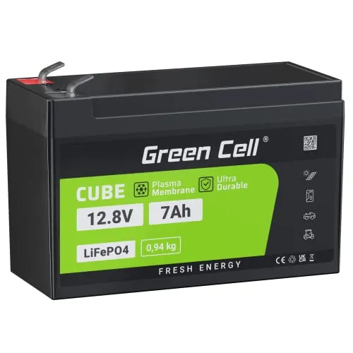 Green Cell® Batteria LiFePO4 (7 Ah, 12,8 V, 89,6 Wh) al litio fosfato 12 V impianto fotovoltaico BMS per camper, caravan, barca, golf, trolley solare