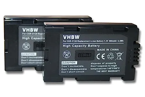 vhbw 2x batteria sostituisce Panasonic CGR-D14, CGR-D16, CGR-D16A, CGR-D16SE/1B, CGR-D220 per videocamera camcorder (900mAh, 7,2V, Li-Ion)