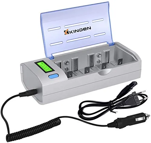 KINDEN Caricabatterie Batterie Universale con Display LCD per Batterie Ricaricabili AA AAA C D 9V Ni-MH Ni-CD(EU Plug)