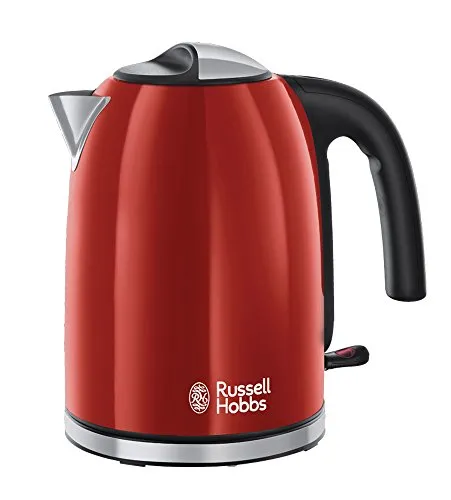 Russell Hobbs Bollitore acqua Elettrico, 1.7 L, 2400W, ebollizione rapida, 7 tazze , Filtro Anticalcare removibile e lavabile, Acciaio Inox, ColoursPlus Rosso 20412-70