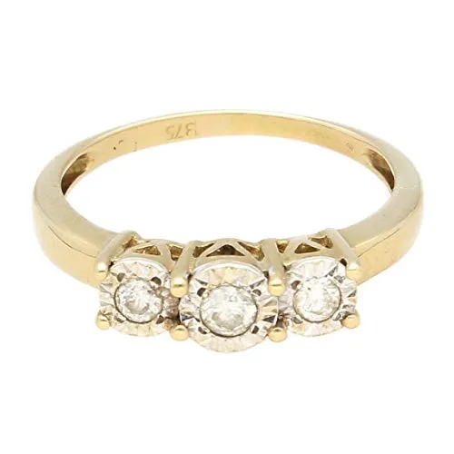 Anello da donna in oro giallo 9 carati con diamante 0,25 carati incastonato a tre pietre (misura Q 1/2) | Anello di lusso da donna