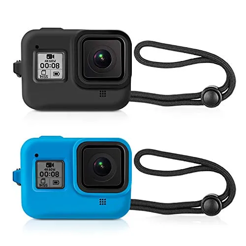 Kupton Custodia protettiva in silicone + cordino per GoPro Hero 8 custodia custodia protettiva per GoPro Hero 8 accessori (nero + blu)