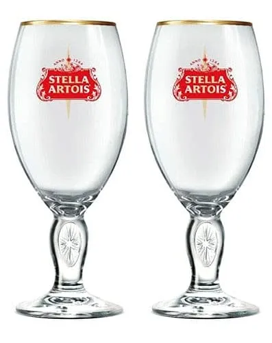 Stella Artois - Bicchiere da mezza pinta, motivo stella, logo rosso, edizione speciale, smalto nucleato, 2 pezzi