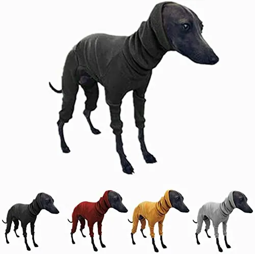 MRSHANG Cappotto invernale per cani con cappuccio per cani e levrieri Whippet, abbigliamento per cani levriero maglione a collo alto maglione, maglietta calda (nero, S)