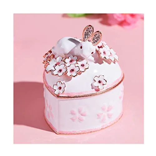 Buone Vacanze Coniglio sveglio Jewelry Box for Ring / orecchino, a forma di cuore creativo di Music Box, arredamento casa, la cassa Keepsake bagagli della ragazza, rosa / verde, regalo per Bambini, Ge