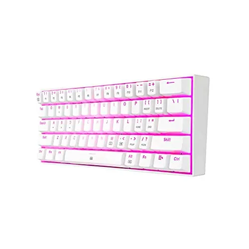 Redragon K630 Dragonborn Bianco - Tastiera meccanica da gaming 60% - Compatta - 61 tasti - Tastiera Gamer TKL per giochi - Interruttori marroni - Illuminazione rosa