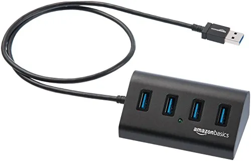 Amazon Basics - Hub da 1 a 4 porte USB 3.1 di tipo A, in alluminio, Nero