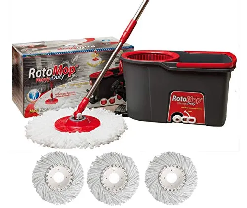 Kit Rotomop Maxi Professional secchio lavapavimenti rotante con Pedale rinforzato + n.° 4 Mop Mocio Ricambio + Manico Acciaio