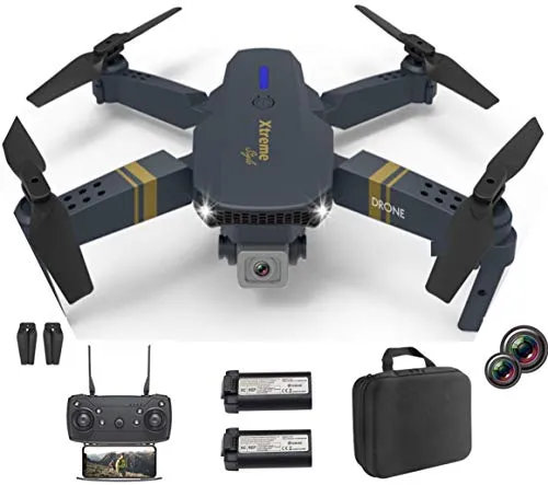 XTREME STYLE FPV Mini Drone con doppia fotocamera 4K UHD 50x D-zoom 2 batterie per 30 minuti di volo, quadricottero RC pieghevole ed elegante per bambini e principianti. Molte modalità di volo
