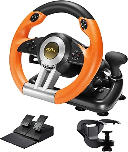 PXN V3II 180° Racing Volante manuale,pedali, Feedback di Vibrazione levette del cambio per PC, PS3, PS4, Xbox One, Xbox Series, Switch-Arancia