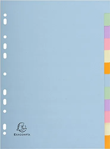 Exacompta - Ref. 1612E - Divisori in cartoncino riciclato pastello 170g/m2 con 12 linguette neutre - Formato A4 - Dimensioni 22,5 x 29,7 cm - Sempre