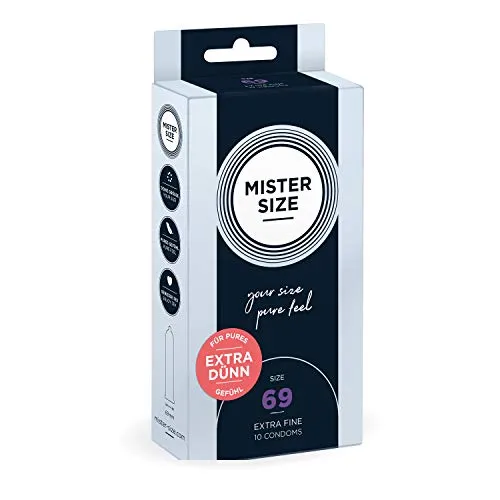 MISTER SIZE – Pure Feel Profilattici Lubrificanti (Extra Sottili, Extra Lubrificati) / Taglia Individuale 69 mm a un Pacco da 10 - Preservativi Sottili 100% Lattice Naturale