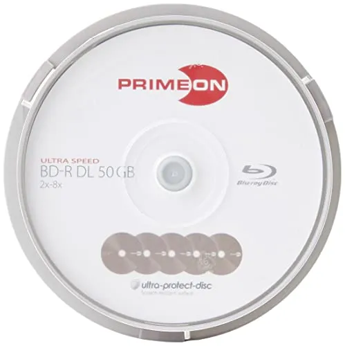 Primeon BD-R 50GB 2x-8x Blu-ray registrabile, Superficie ultra-protetta da disco, Confezione da 10