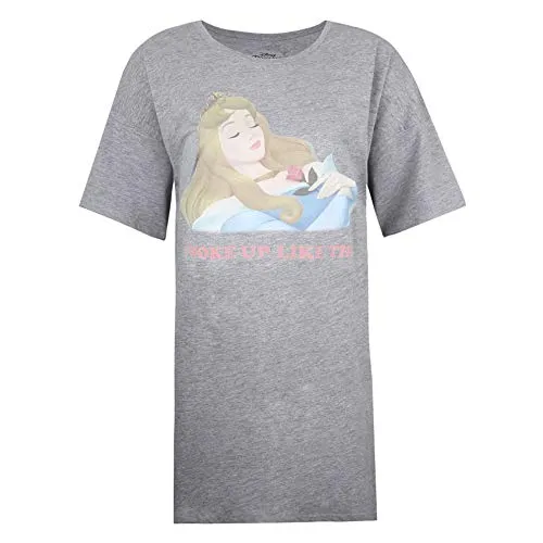 Disney Princess Woke UP Like This Sleep T-Shirt Camicia da Notte, Grigio (Heather Grey HGY), Medium Donna