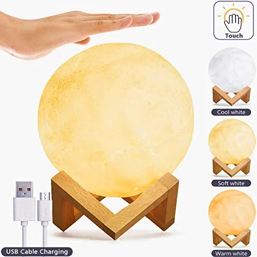 Kohree Lampada Luna 3D Stampata 15cm 3 Colori Ricarica USB Luce Lunare LED Luce Notturna Toccare il Controllo Moon Lamp per Stanza Letto, Regalo Perfetto per Bambini Amici